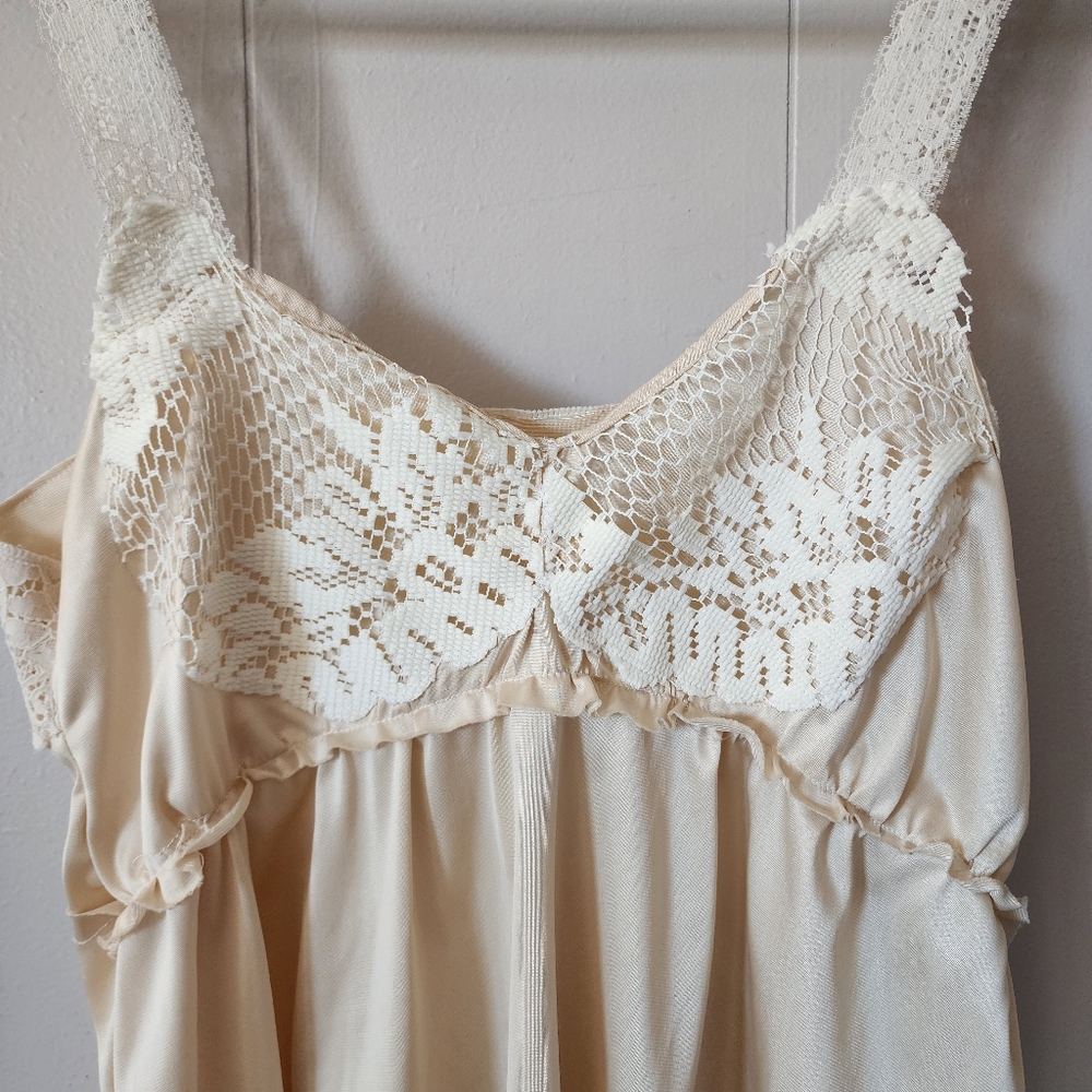 Vintage Handmade Boho Lace Cami Top Cream Satin Sweep Hem Women’s Small - Picture 16 of 16